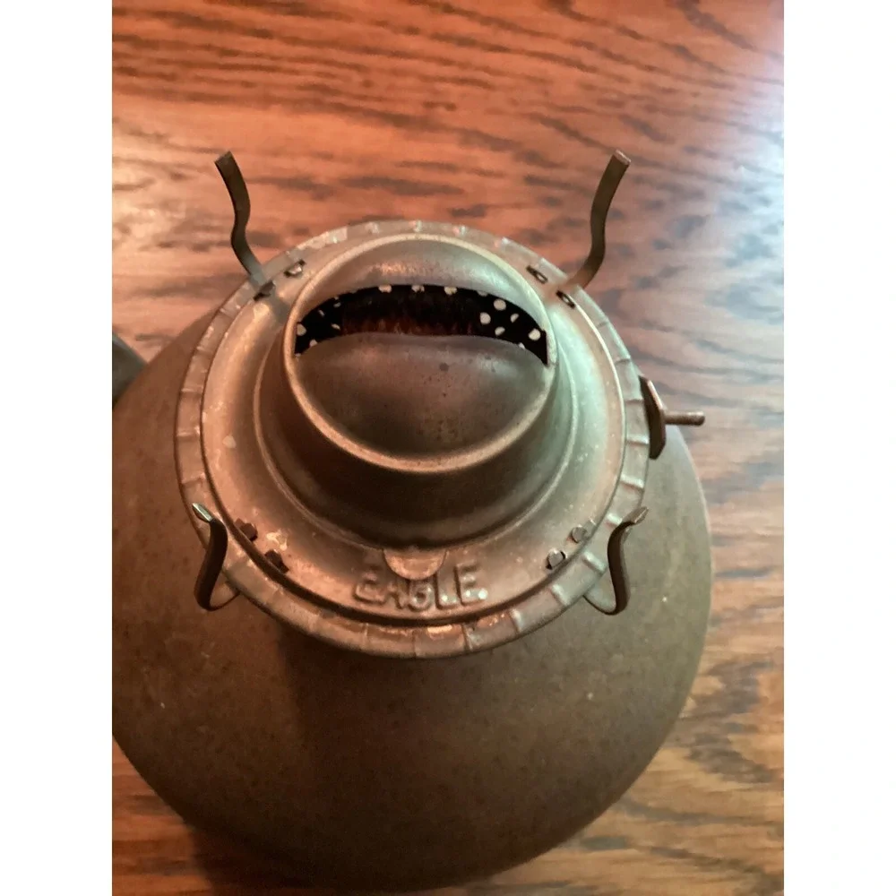 Pottery Art Kerosene Oil Lamp Browns w handle signed‎ vintage
